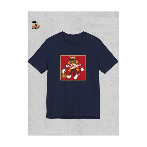 Funny Burger Cartoon Graphic T-Shirt Burgler King Parody Food Humor Shirt Unisex Cotton Tee