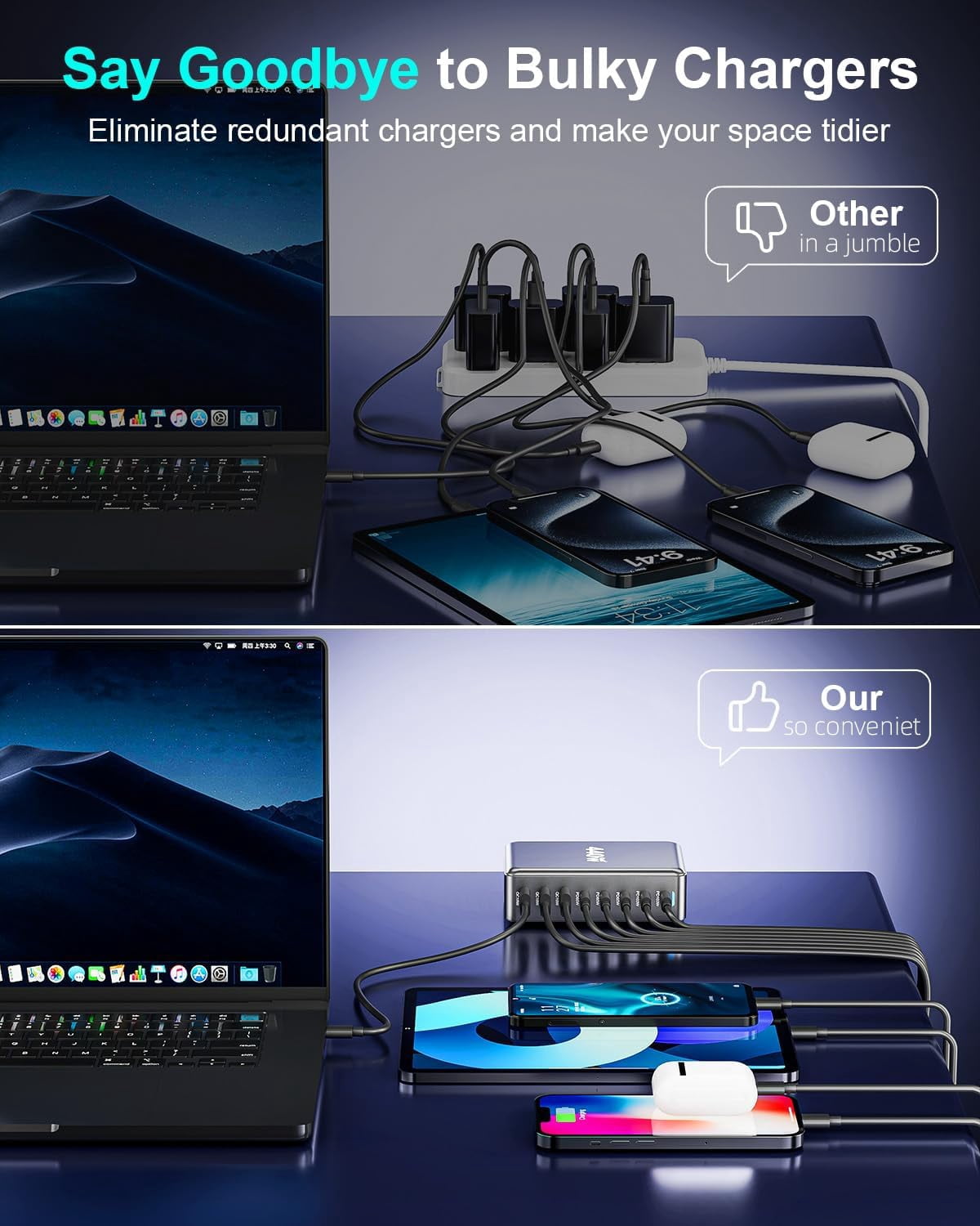 440W Fast USB C Charger GAN Charger Block 8 Port Charging Station HUB Brick Dual PD PPS 100W Laptop Charger Compatible with DELL HP MacBook Pro/Air/All iPad iPhone 16/15/14/13/Pro Max/Galaxy Note