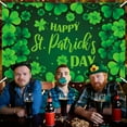 thumbnail image 3 of LSLJS St. Patrick's Day Banner Backdrop Decorations,45"x71" Large Fabric Double Printed Green Leaves Gold Coin Pattern Photo Background Irish Festival Flags Luck Green Yard Sign Trefoil Poster Party, 3 of 5