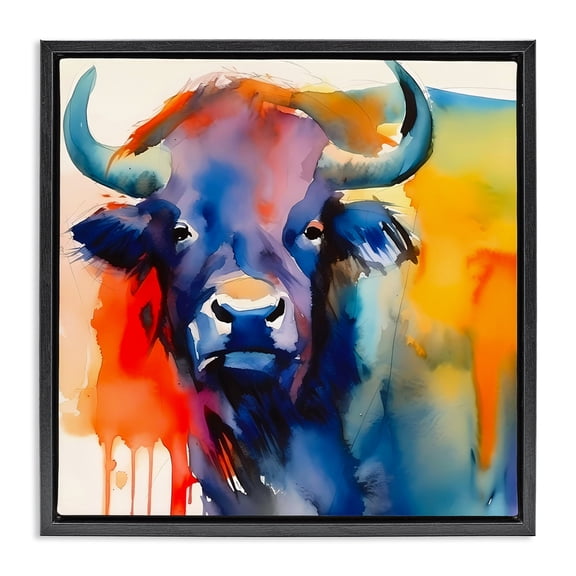 Stupell Industries Contemporary Abstract Vivid Cattle Black Floating Frame Canvas Art, 18 x 18, by Walker Noble