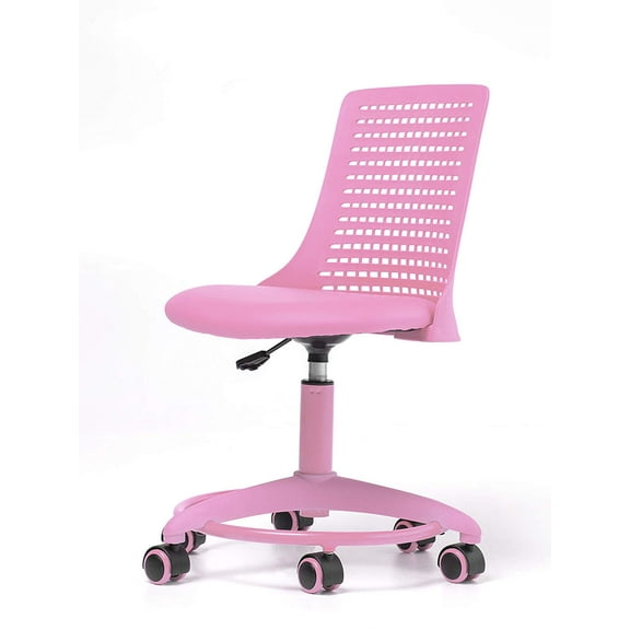 OFFICE FACTOR Kids Chair- Adjustable Height Kids Chair- Revolving Chair with Wheels- Breathable Back Chair for Kids Color Pink