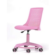 OFFICE FACTOR Kids Chair- Adjustable Height Kids Chair- Revolving Chair with Wheels- Breathable Back Chair for Kids Color Pink