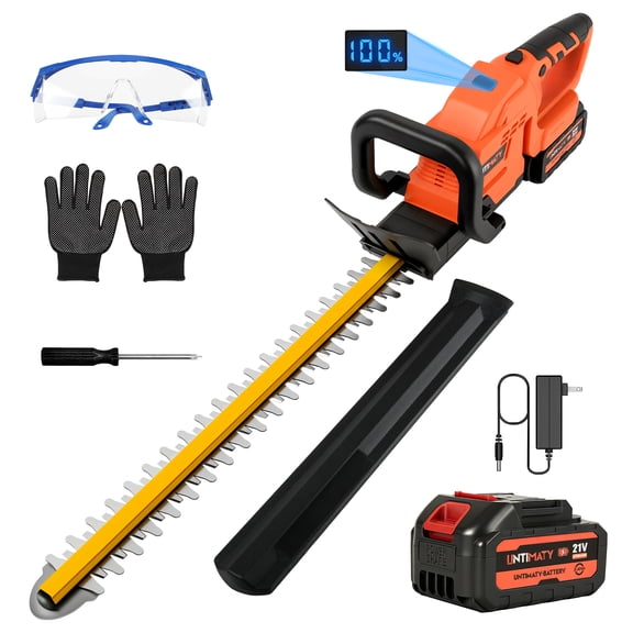 Hedge Trimmer Cordless,UNTIMATY 21V Electric Bush Trimmer with Rotatable Handle,Brushless Motor Trimmers Battery Powered, for Shrub Cutting,Trimming,Orange