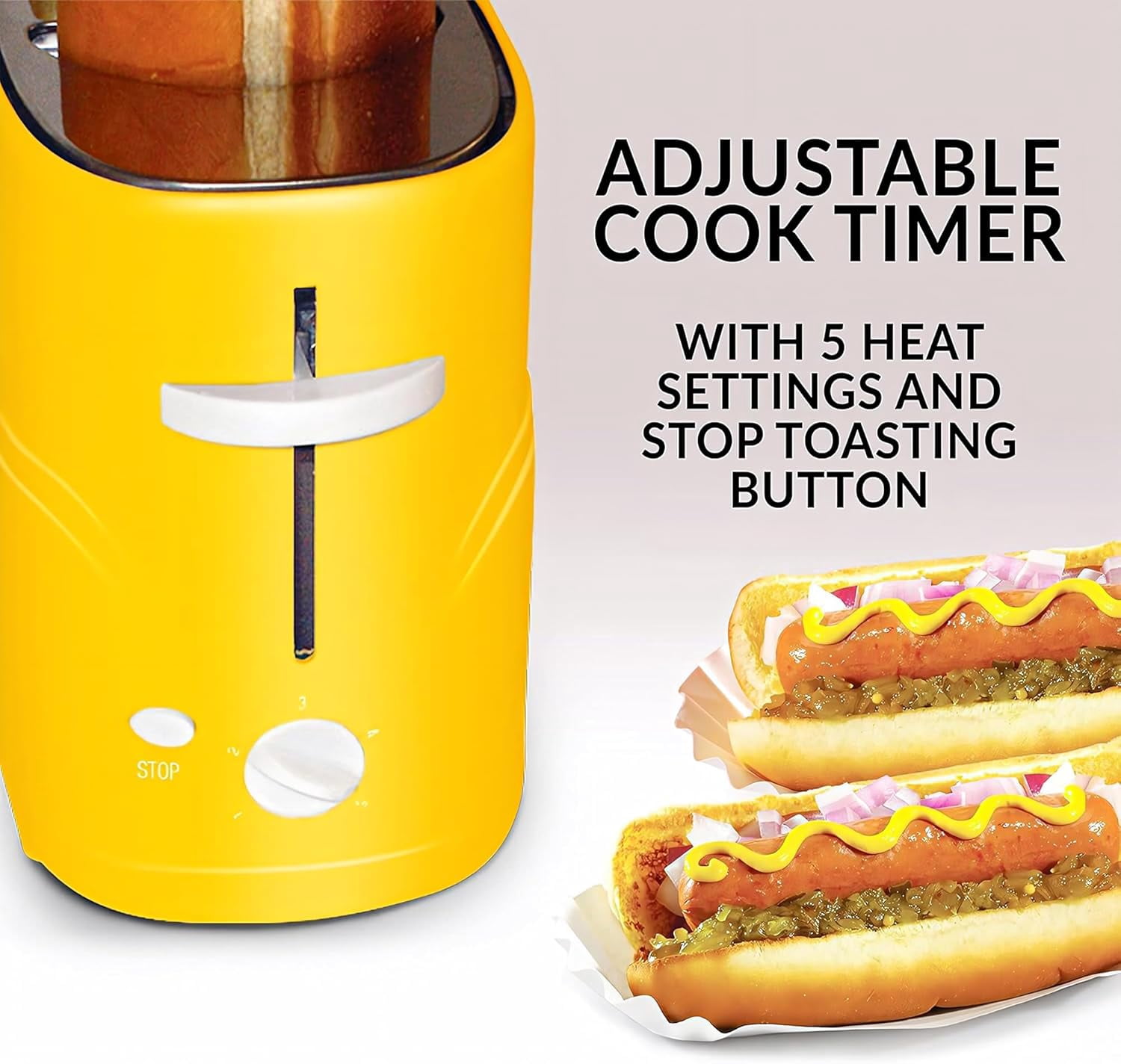 Hot Dog Toaster:Hot Dog Toaster and Bun Toaster,Toaster 2 Slice Wide Slot with Grill Timer,Stainless Steel Toaster for Sausages, Bacon and Bread Slices
