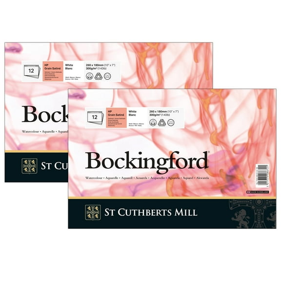 St Cuthberts Bockingford Watercolor Pad, Hot Pressed, White, Glue Binding, 140lb/300gsm, 12 Sheet, 7x10 inch, Pack of 2