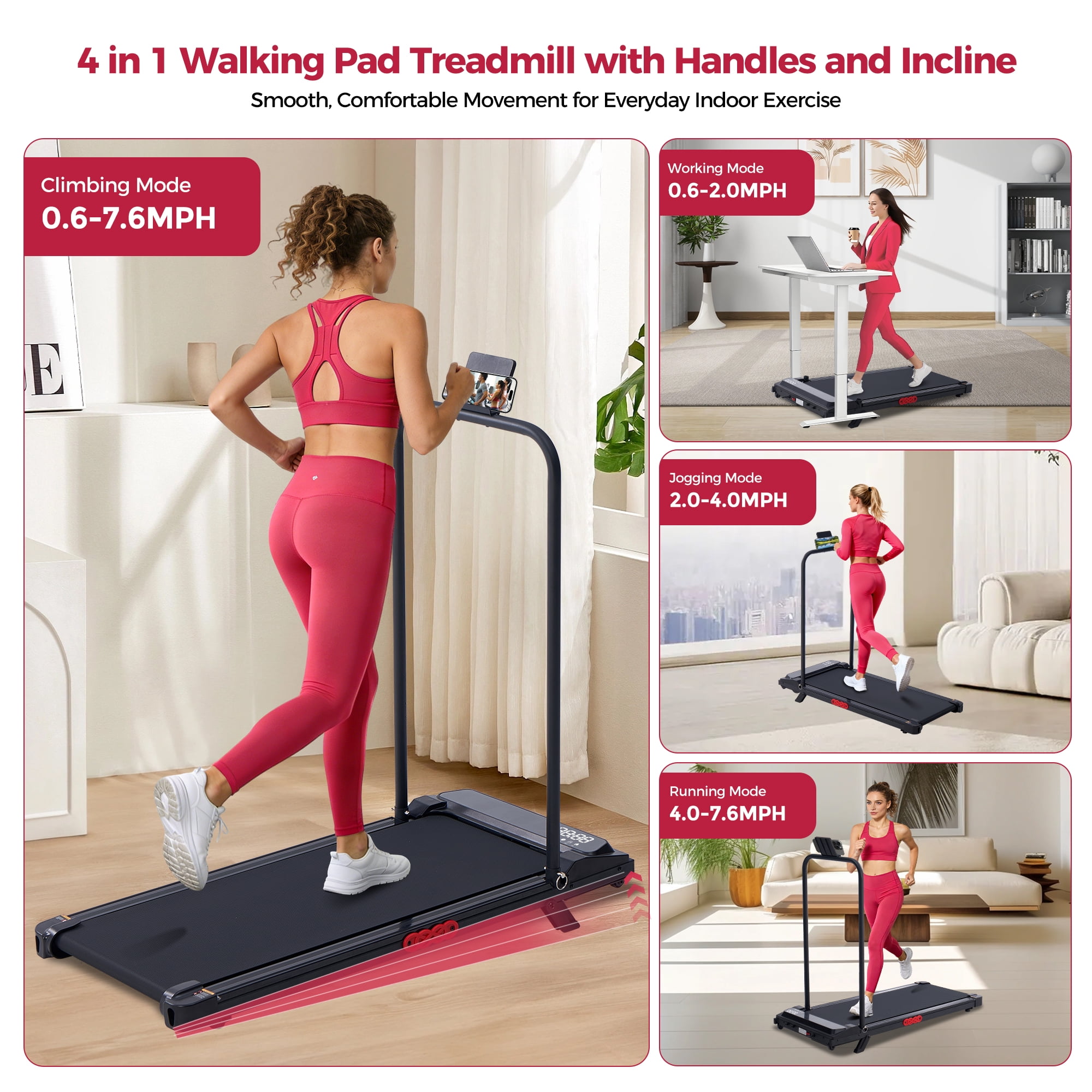 Treadmill for Home 3.0HP Folding Treamill Compact Walking Pad Treadmills with Handles Adjustable Speed, 350 lb Capacity for Office Workouts, Running,Jogging