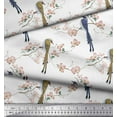 thumbnail image 1 of Soimoi White Heavy Satin Fabric Floral & Paradise Whydah Bird Printed Fabric 1 Yard 56 Inch Wide, 1 of 3