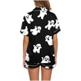 thumbnail image 6 of Women's Satin Sleepwear Button Down Short Sleeve Pajama Sets Halloween Cute Ghost Print 2 Piece Loungewear Shorts Set Lightweight Comfortable Summer Pjs Notch Collar, 6 of 6