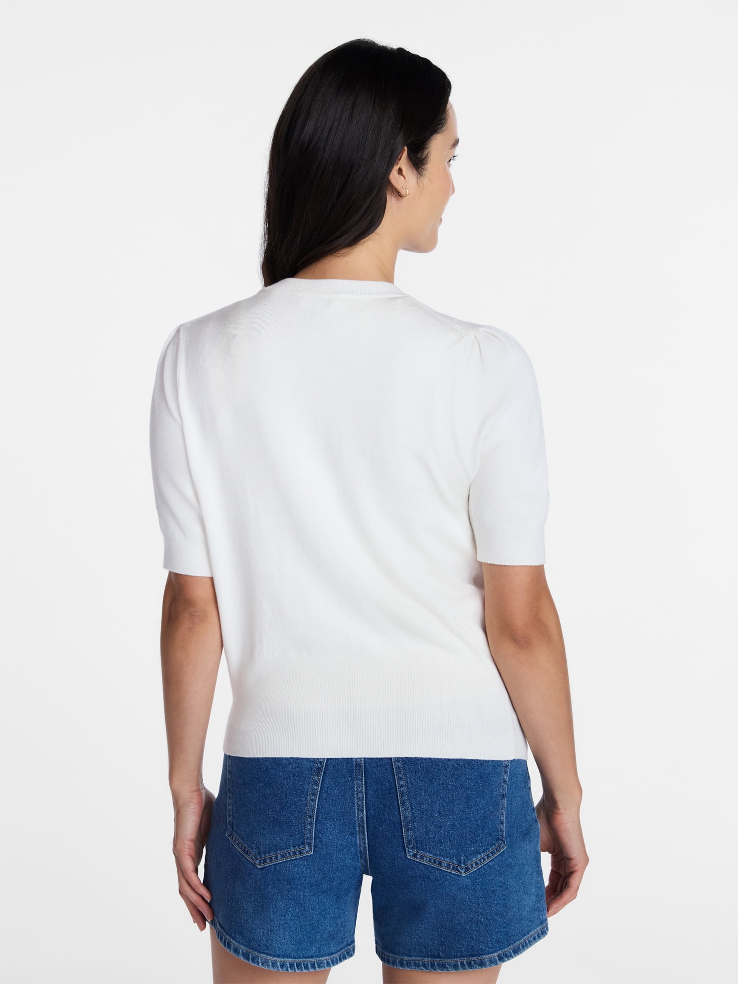 Time and Tru Woman's Crew Cardigan with Short Sleeves, Sizes XS-XXXL