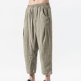 thumbnail image 4 of Fashion YLSDY Men's Baggy Cropped Corduroy Pants Casual Wide Leg Drawstring Elastic Waist Pleated Harem Trousers Khaki 18, 4 of 7