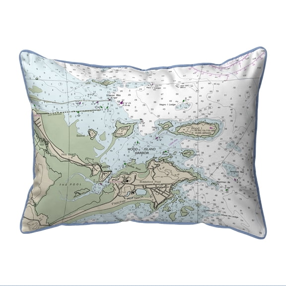 Betsy Drake SN13287BPLB Biddleford Pool, ME Nautical Map - Light Blue Cord Small Corded Indoor & Outdoor Pillow - 11 x 14 in.