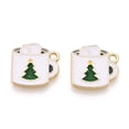 thumbnail image 1 of 100pc Christmas Theme Rack Plating Alloy Enamel Charms with Glitter Powder Light Gold Tone Cup with Christmas Tree Pattern Seashell Color 14.5x14.5x1.5mm Hole: 1.7mm, 1 of 3