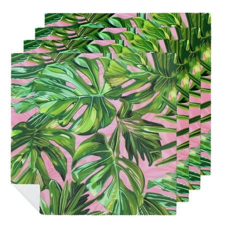 FACANNAP Gift Tropical Palm Leaf Cocktail Beverage Napkins Disposable Paper Hawaiian Pink Green Leaves Dessert Napkin for Wedding Holiday Jungle Bridal & Baby Shower Tableware Party Supplies 2 PCS