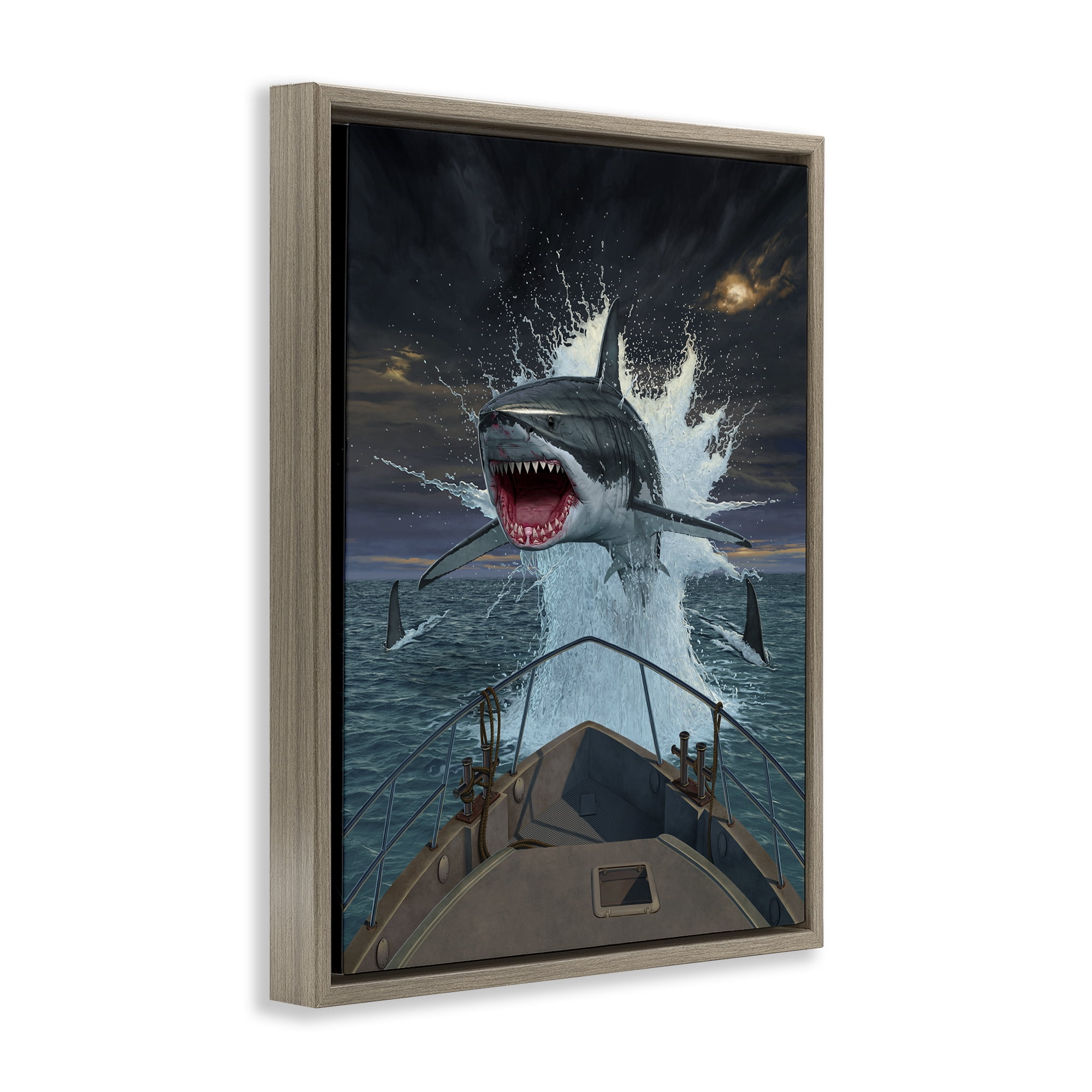 Stupell Industries Fish Out Of Water Brown Framed Floater Canvas Wall Art, design by Vincent Hie