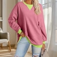 thumbnail image 2 of FRSASU Womens Oversized Sweatshirt Color Block Long Sleeve Crewneck Tunic Tops Loose Fit Pullover Pink-A, 2 of 5