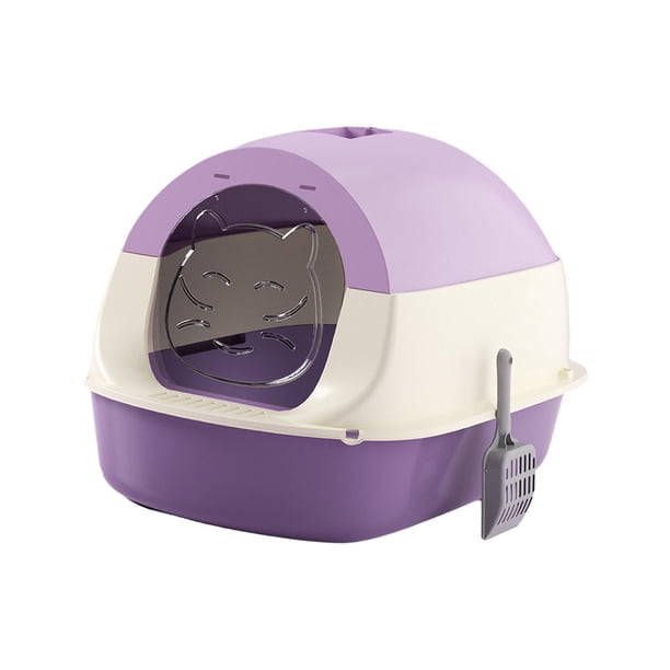 Arenero para gatos con tapa y cubierta Arenero para gatos cerrado con puerta frontal Fácil de usar Violeta