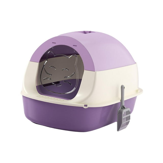 Tachiuwa Hooded Cat Litter Box Enclosed Cat Litter Box with Front Door Sandbox Detachable violet