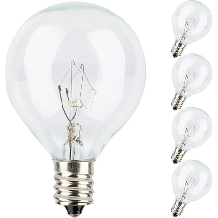 

G40 Replacement Light Bulbs 5 Watt Clear Globe Light Bulbs fits E12 Candelabra Base Dimmable String Light Bulbs Replacement for Indoor Outdoor Patio Decor 120 Volt(4 Pack))