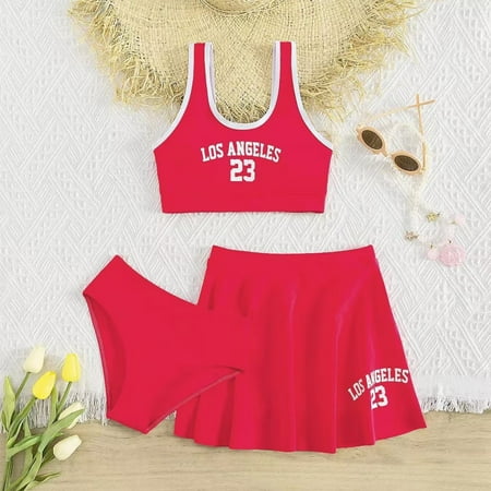 WEAIXIMIUNG Valentine s Day Girls 3 Pieces Beach Bikini Bathing Suit With Pants Summer Casual Holiday Swimwear Cover Up Sets 10Y