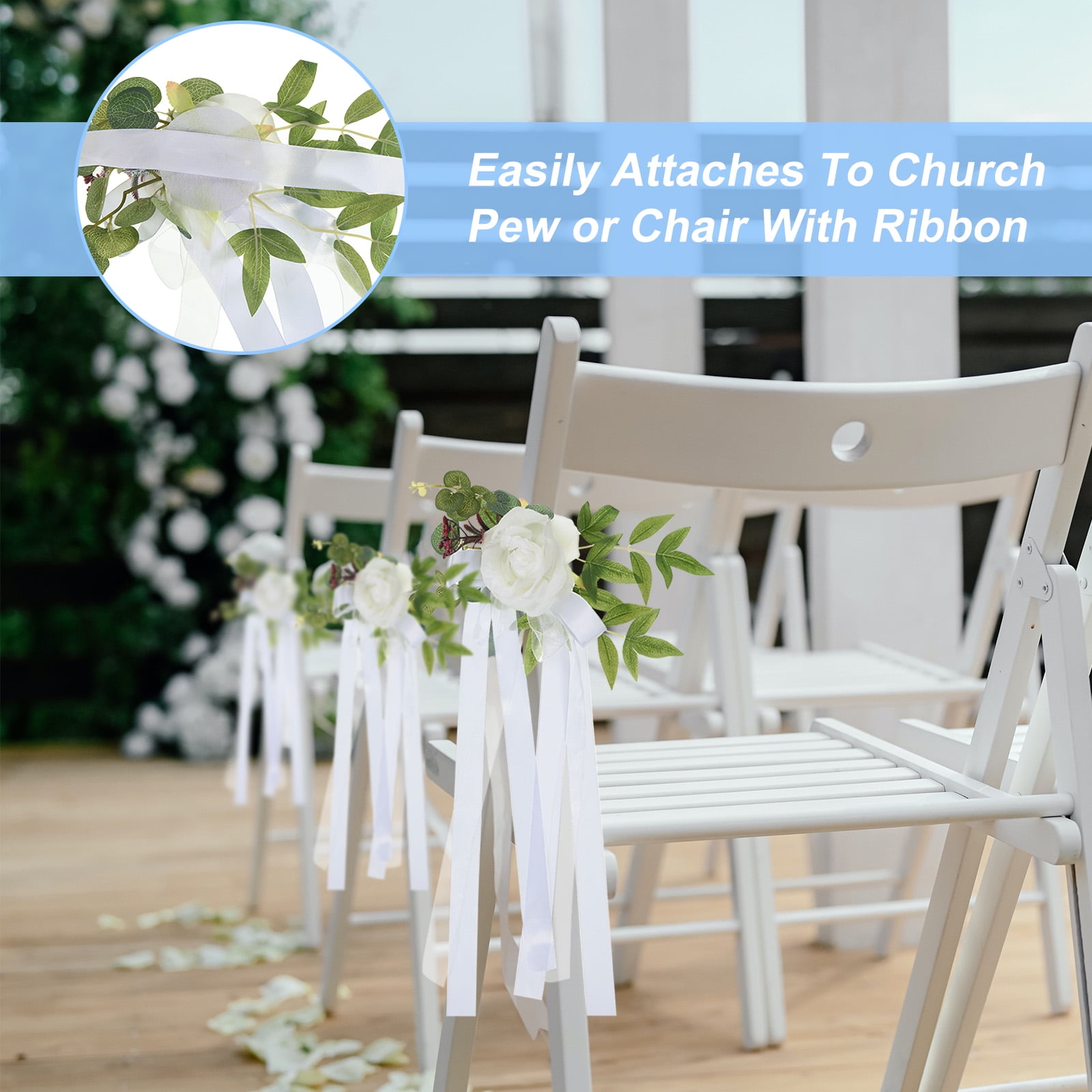 Wedding Aisle Decorations Pew Flowers for Wedding Ceremony Chair Floral Decoration Artificial Flowers, White 6 Pack