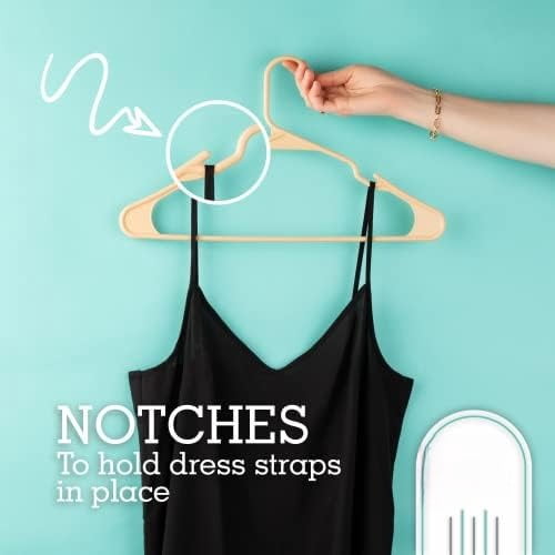Plastic Hangers Clothes Hangers for Clothing, Closet, Coats & Shirts - Notched, Durabl & Space Saving - for Everyday Standard Use, Room Essentials & Basics - 50 Pack - Beige