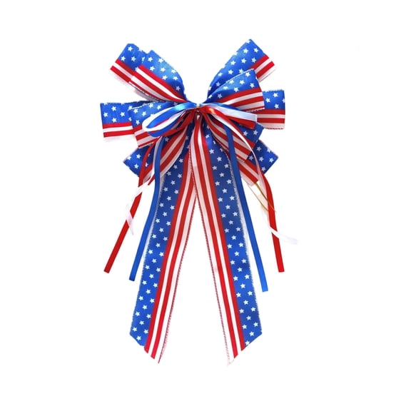 Ohmyroo 11.4 X 19.7 in Patriotic Bow Set with Patriotic Details, Multicolor Fabric Red White Blue Decorative Bows with Defined Display Structure, Independence Day Accent Set for Mantel and Wall