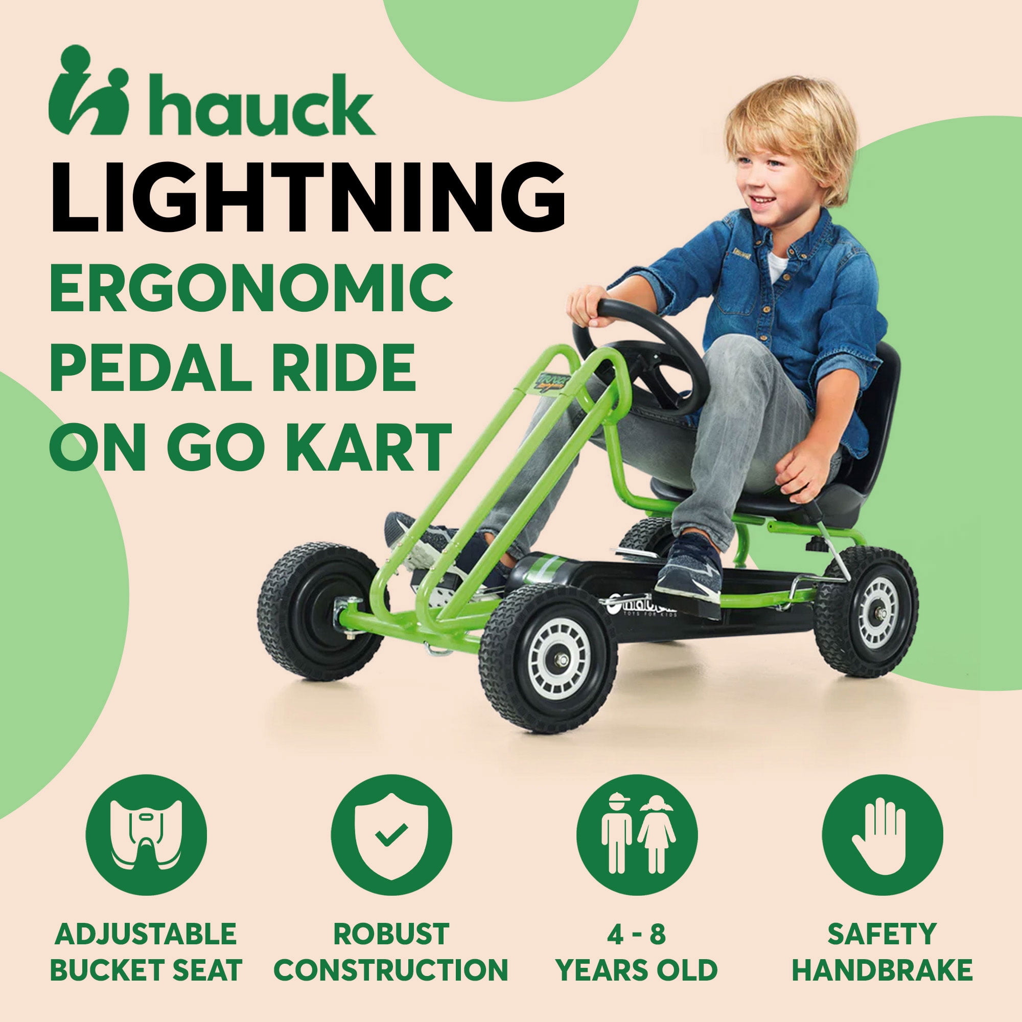Hauck Lightning Ride-On Pedal Go-Kart Activity Green or Pink