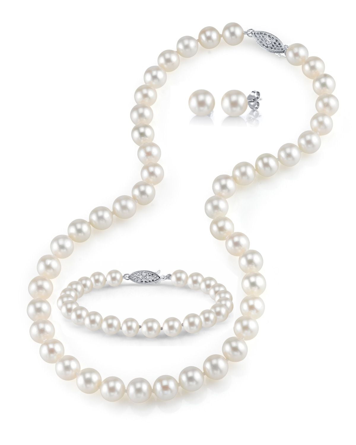 JYX 9-10mm Round Freshwater Pearl Necklace and Bracelet Set 