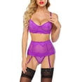 thumbnail image 4 of Avidlove Women Lingerie Set with Garter Bra and Panty Set 3 Piece Lace Underwired Lingerie Purple Red，L, 4 of 4
