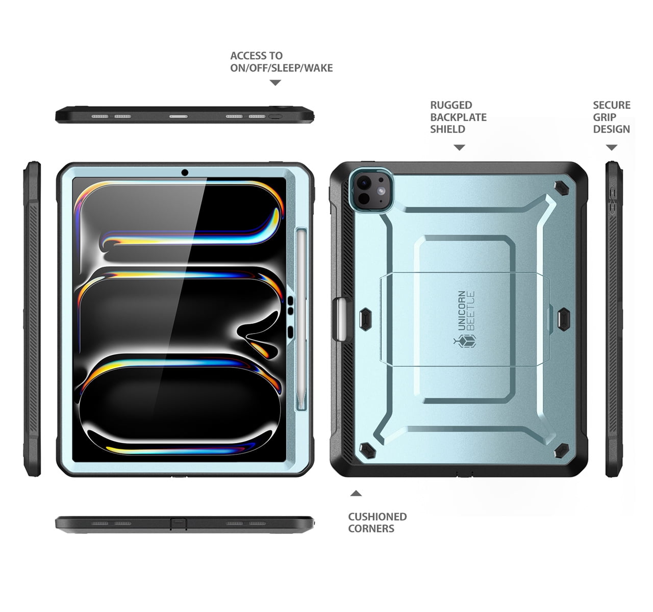 SUPCASE for iPad Pro 13 Inch Case M4 2024 7th Generation with Pencil Holder (Unicorn Beetle Pro), [Built-in Screen Protector & Stand] Full-Body Rugged Cover for iPad Pro 13 Inch M4 2024 7th Gen, Blue