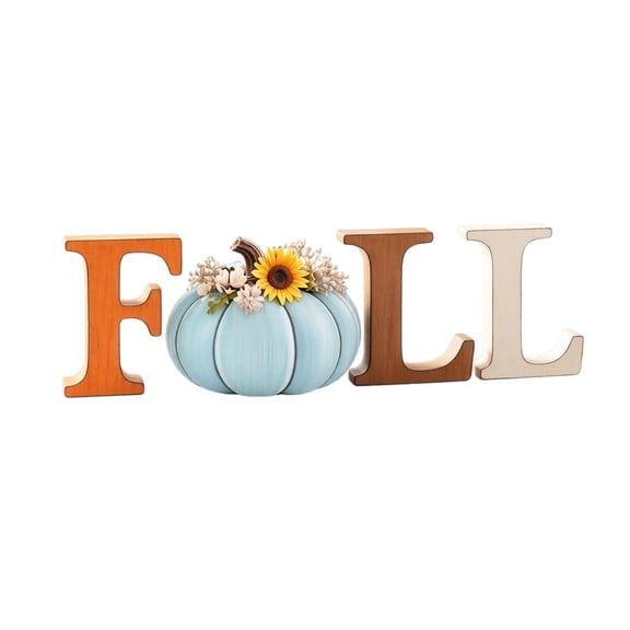 Fall Pumpkin Decor 4.2 Inch Wooden Letters, Farmhouse Table Decor Blue Fall Decor for Fireplace Mantel, Thanksgiving Table Decor 4 Piece Set Rustic Farmhouse Decor