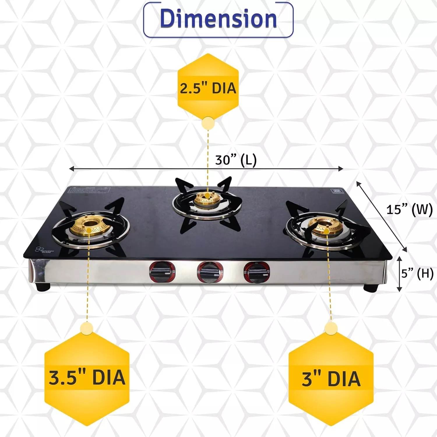 3 Burner Propane Stove - 30" Black Tempered Glass Counter Top Stove Gas Camping Stove with Stainless Steel Base 3 Burner Gas Stove Top for Cooking Range Gas kitchen Stove, with Hose & Regulator