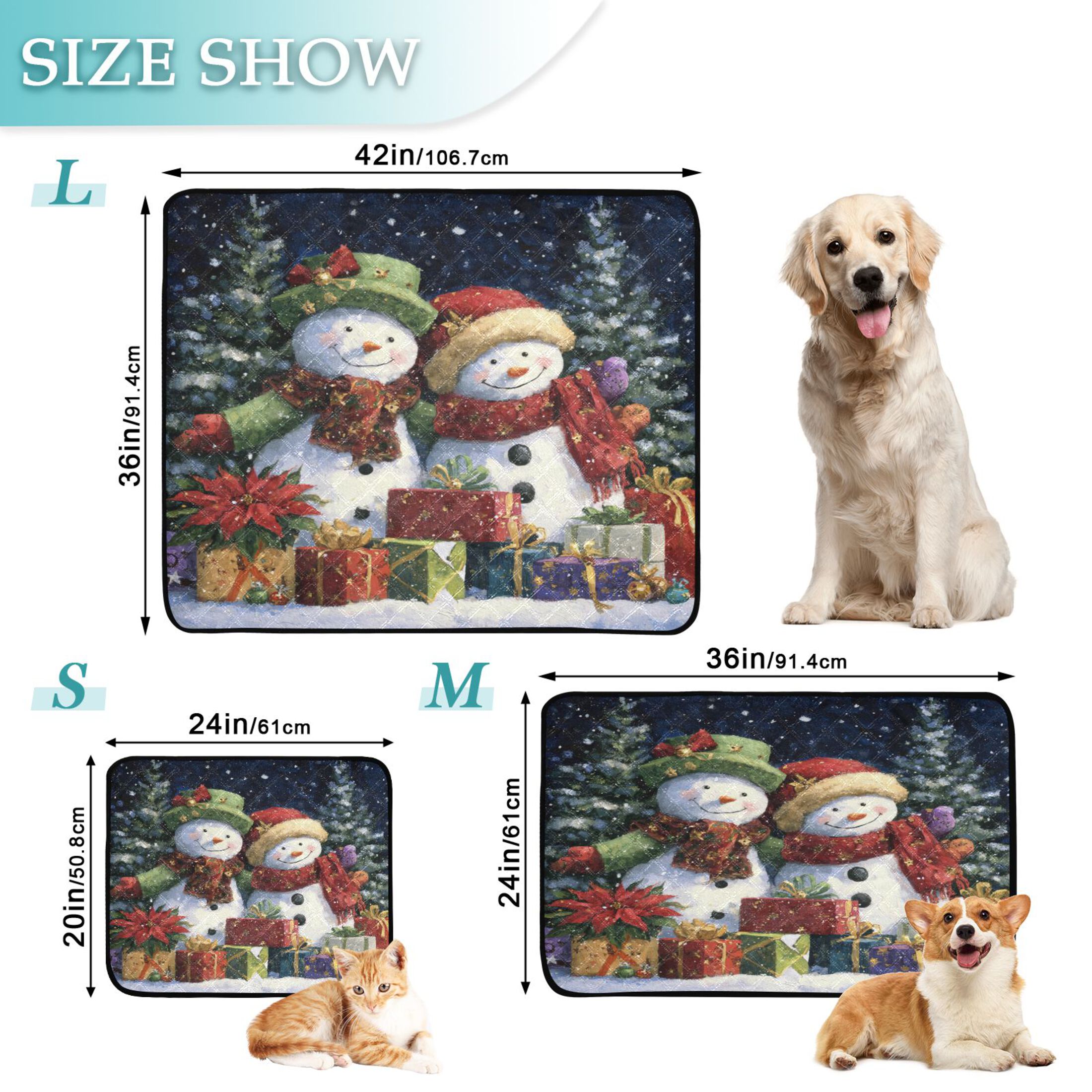 Qxltty Night Sky Snowman Cat litter Pads Pet Set of 2 Diaper Mats Center Anti-leakage Layer Absorbent Soft and Comfortable