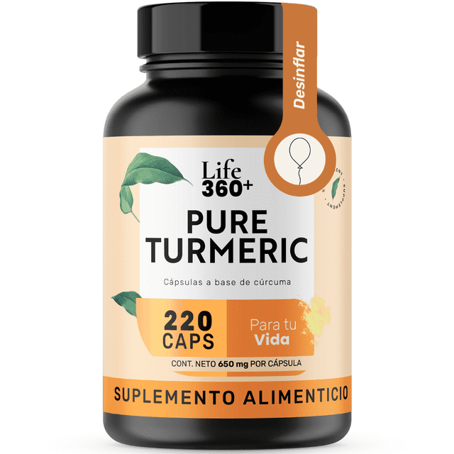 LIFE 360+ Pure Turmeric 220 Cápsulas Raíz de Cúrcuma con Estearato de Magnesio