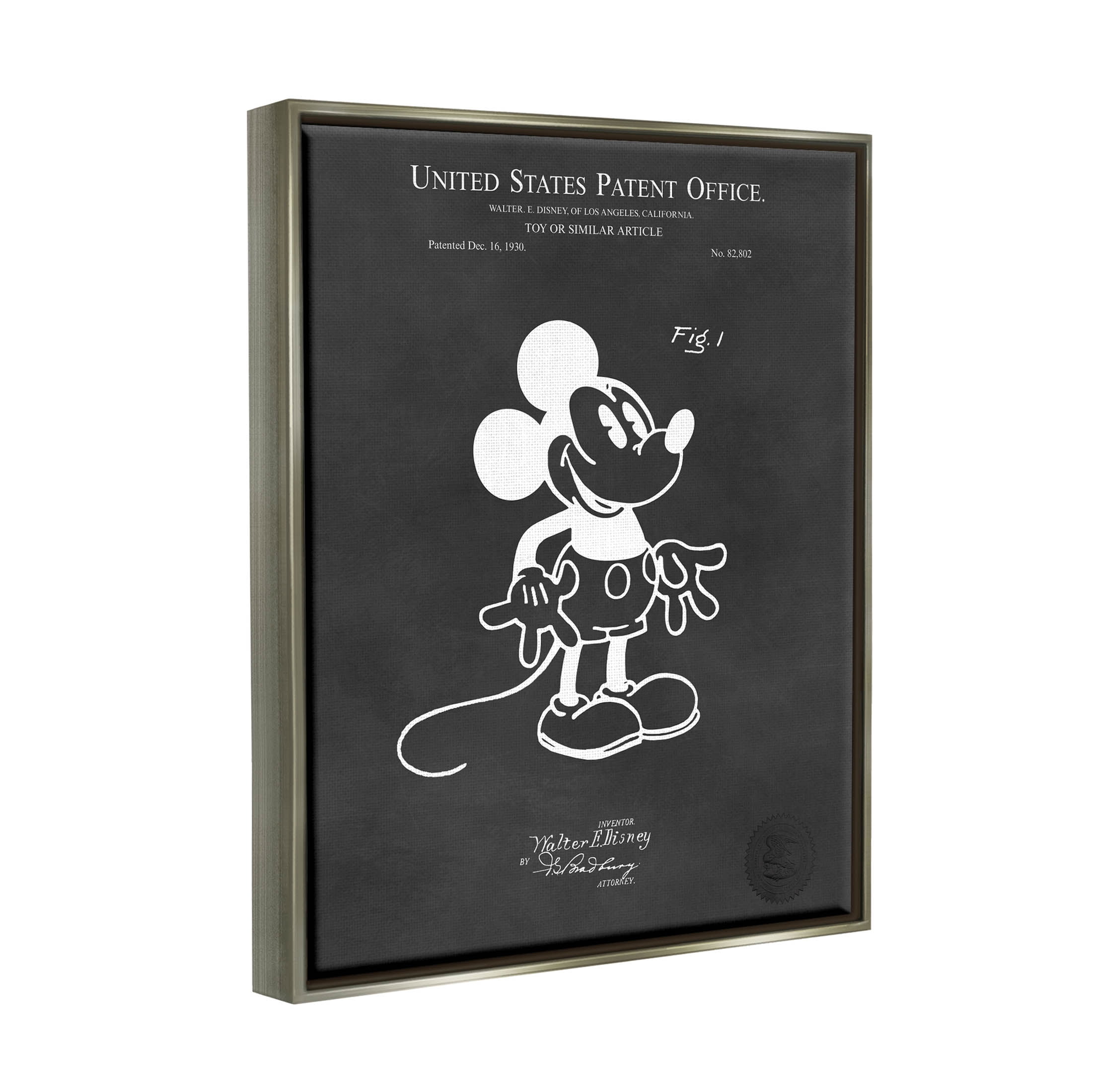 Stupell Industries Bold Mouse Vintage Patent Graphic Art Luster Gray Floating Framed Canvas Print Wall Art, Design by Karl Hronek