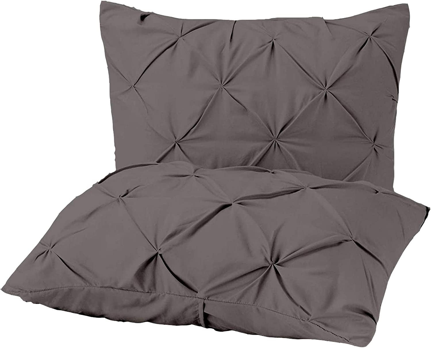 5 Piece Pinch Pleated Pintuck Duvet Cover Set With Zipper Closure , 100% Egyptian Cotton, 400 Thread Count, Extra Smooth and Luxirous, Dark Gray Solid, Full Size.