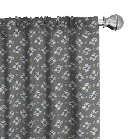Ambesonne Cartoon Curtains, Scribble Spots Spirals, Pair of 28"x63", Grey White Mustard