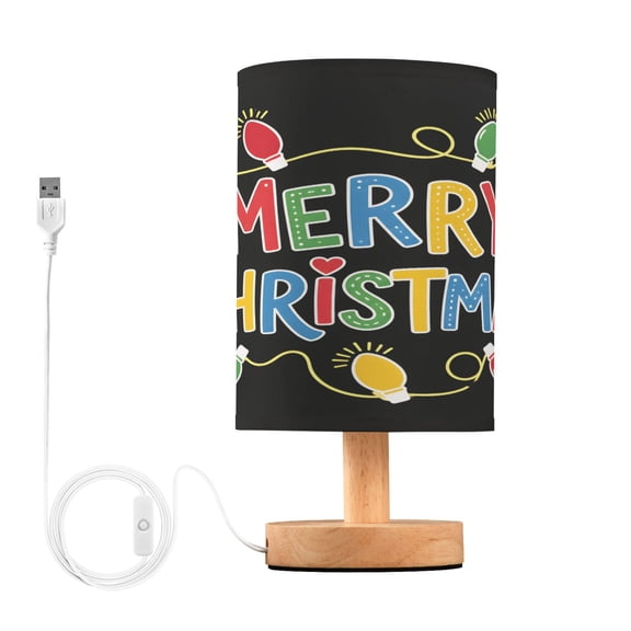 Colorful Christmas Lights Table Lamp, Fully Dimmable Nightstand Lamp with USB and Linen Fabric Shade, Modern Gifts for Bedroom, Living Room, Office