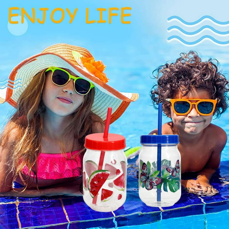Tropical Party Plastic Tumblers with Screw-On Lids and Straws 18oz Reusable  Water Juice Bottle Iced Coffee Travel Mug Cup for Kids Adults Summer Pool  Beach Dinner Parties Drinking Cups Set of 4 
