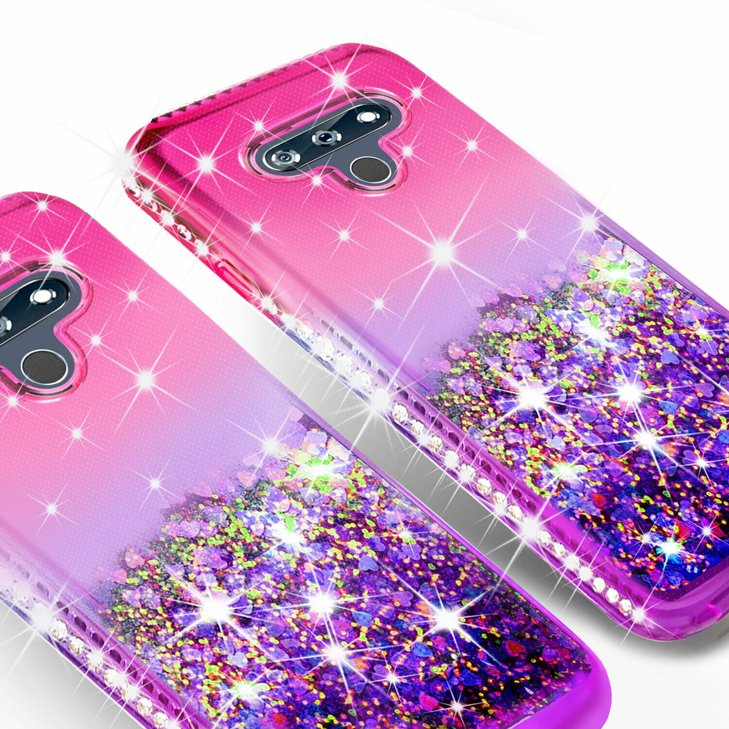 LG LG Harmony 4, Premier Pro Plus L455DL Case w[Temper Glass] Cute Liquid Glitter Bling Diamond Bumper Girls Women Phone Case for LG LG Harmony 4, Premier Pro Plus L455DL - Pink/Purple - image 4 of 5