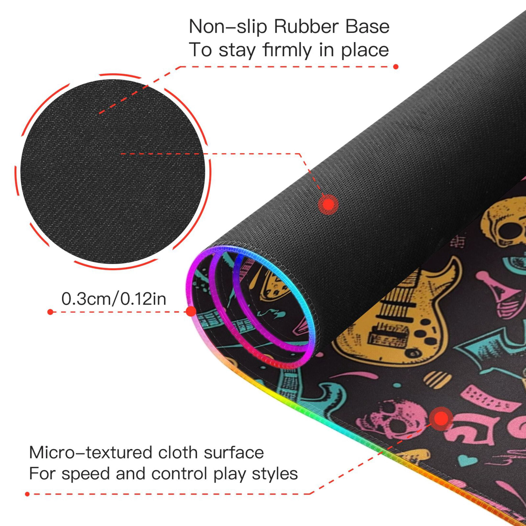 Wireless Charging Mouse Pad Large RGB Gaming Desk Mat 13 Light Modes Mousepad 31.5x11.8 Neon Guitar and Skull