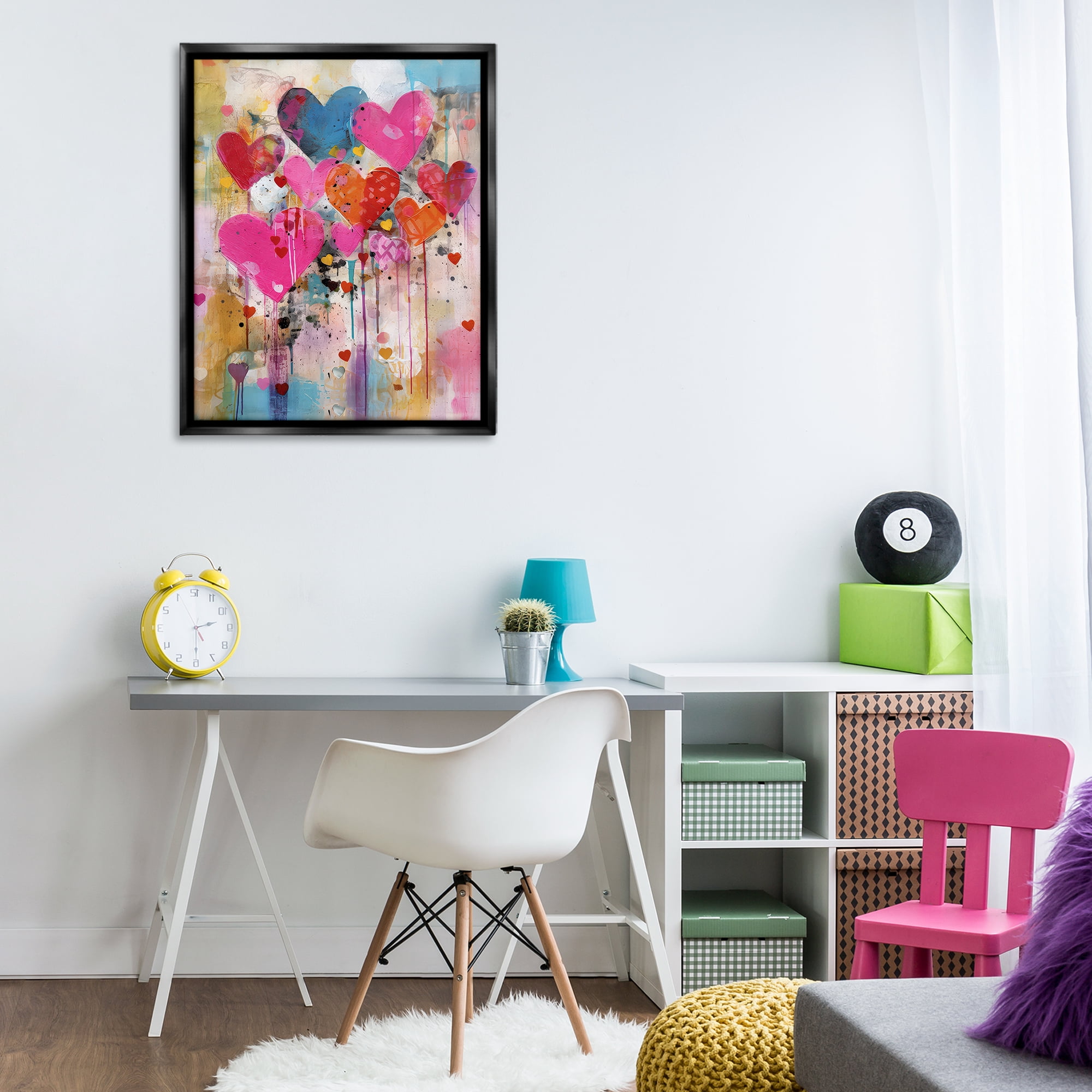 Stupell Industries Whimsical Love Hearts Pattern Abstract Painting Black Floater Framed Canvas Art Print Wall Art, 25 x 31