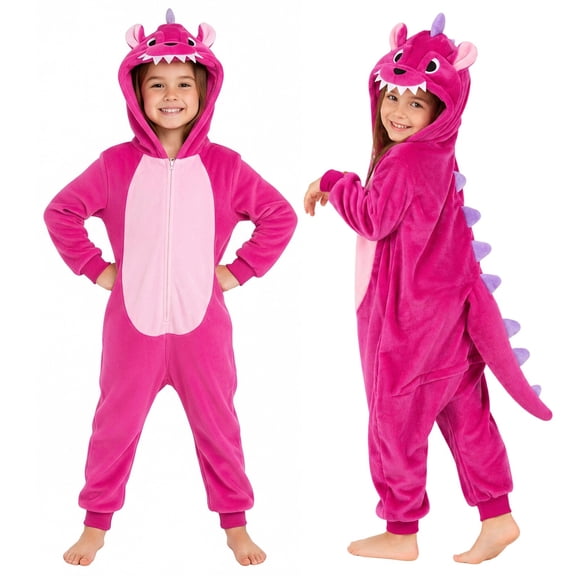 Kids Long Sleeve Hooded Zip up Dinosaur Jumpsuit Dinosaur Costume Animal Costume Cosplay Costume Halloween Costumes for Kids Girls