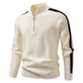 thumbnail image 2 of APEXFWDT Men's Quarter-Zip Sweater Casual Color-Block Raglan Sleeve Knitted Pullover Stand-Collar Sweater Top for Daily Commute,XL,Beige, 2 of 8