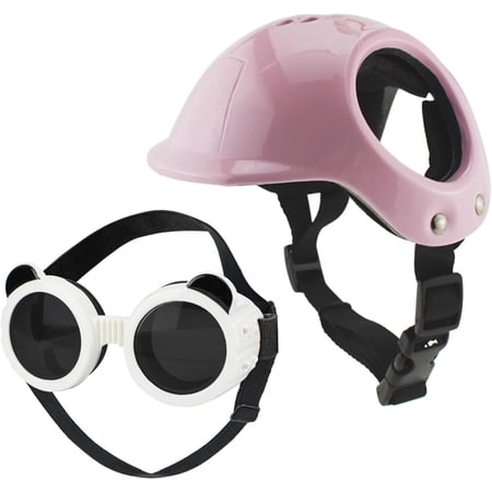 UOSIA Puppy Motorcycle Helmet Sunglasses with Ear Holes & Adjustable Strap Lightweight Dog Hard Hat for Outdoor