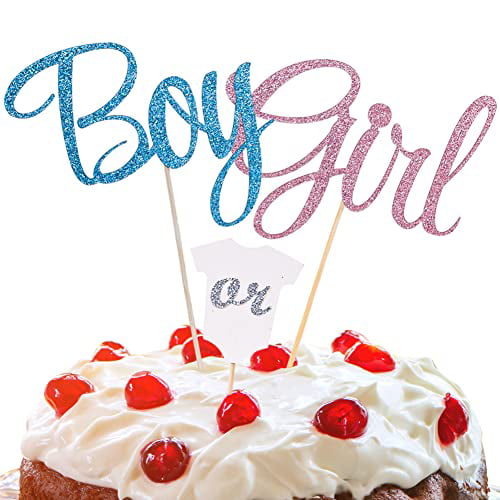 Baby gender boy or girl reveal edible wafer cookie toppers cupcake tops 