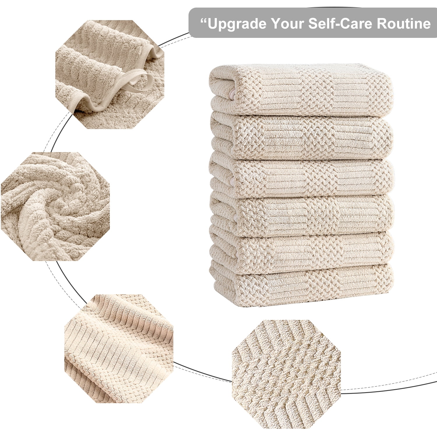 Jessy Home 12 Pack Camel Hand Towel Set 16"x31" Soft Highly Absorbent Quick Dry Bathroom Towels 600 GSM Microfiber Plush Towels