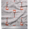 thumbnail image 1 of Soimoi Gray Velvet Fabric Notes & Guitar Musical Instrument Print Fabric by the Yard 58 Inch Wide, 1 of 5