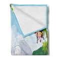 thumbnail image 2 of Rabbit Soft Flannel Fleece Throw Blanket, Rodent on the Grass Bee and Butterfly Birds Flowers Children Cartoon Fun Design, Cozy Plush for Indoor and Outdoor Use, 50" x 70", Multicolor, by Ambesonne, 2 of 5