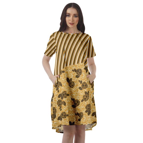 Moomaya Cotton Flex Tunic Dresses Women Short Sleeve Summer Clothing